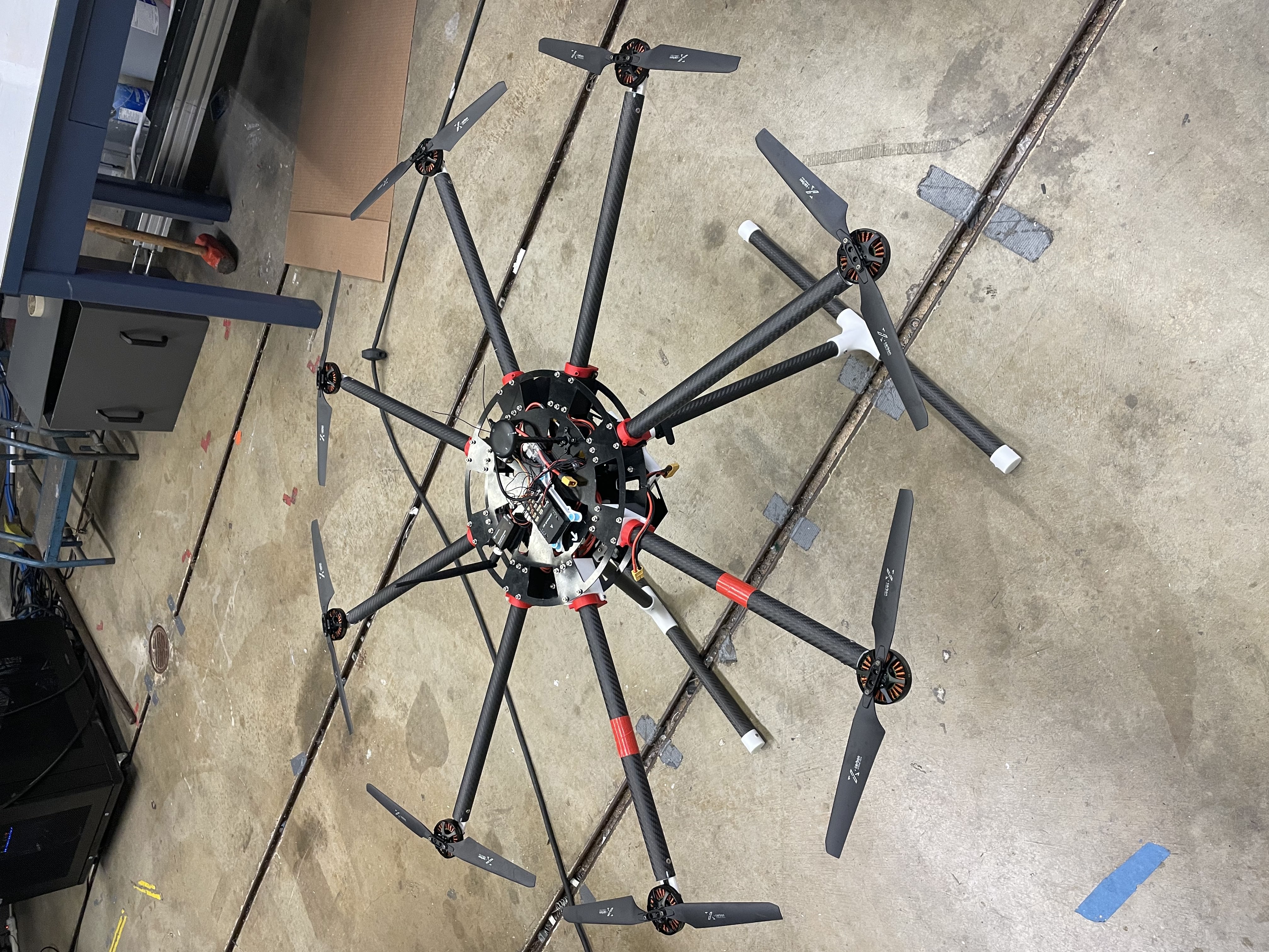 Photo of the custom octorotor drone frame assembly